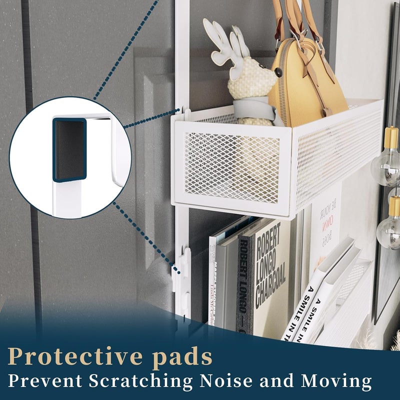 Consumest Over The Door Organizer Hooks, Door Hanger with 9 Coat Hooks & 2 Mesh Basket, Rustproof Back Storage Organizer for Bathroom, Kitchen, Bedroom-White (for 1.76in Doors) - Image 2
